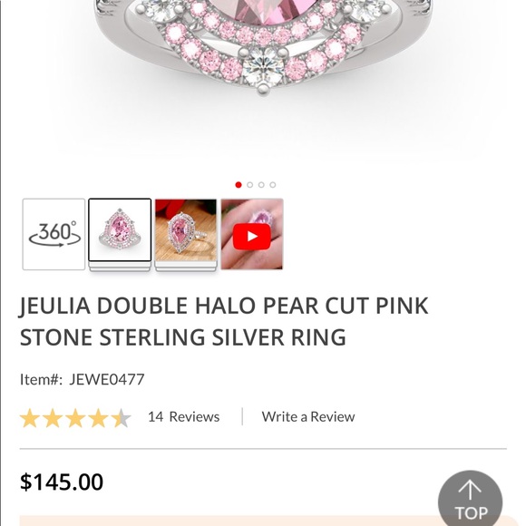 DOUBLE HALO PEAR CUT PINK STERLING SILVER RING - Picture 7 of 8